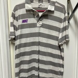 Nike Men's Gray Striped Polo Shirt